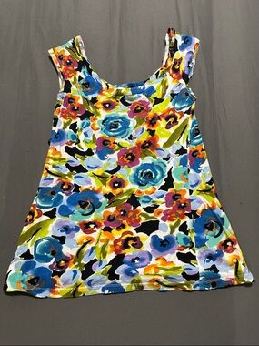 Vibrant Floral Scoop Neck Tank Top - Multicolor
